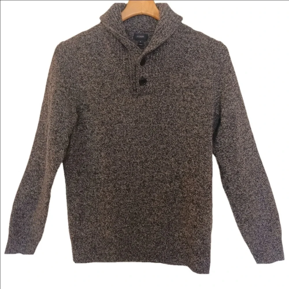 J.Crew Shawl Collar Sweater Mens S Grey Marled 100% Lambswool Button Pullover